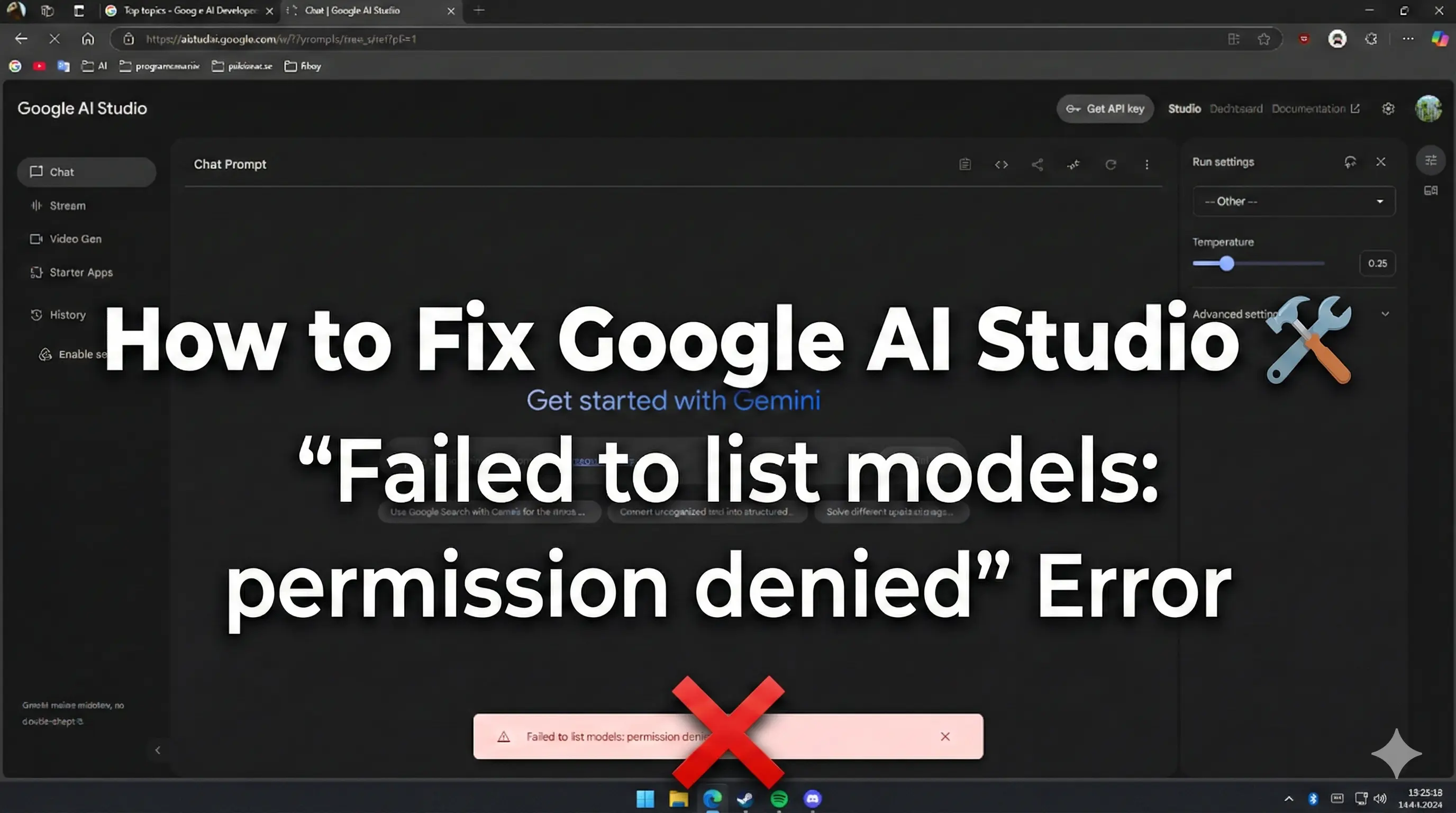 How to Fix Google AI Studio 'Failed to list models: permission denied' Error