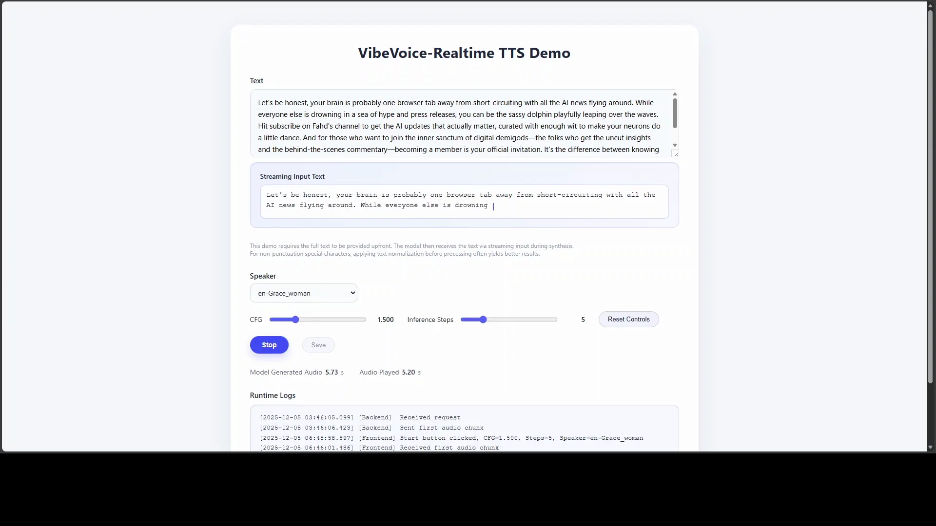 Run Microsoft Vibe Voice Realtime TTS: Local + Google Colab Setup screenshot 3