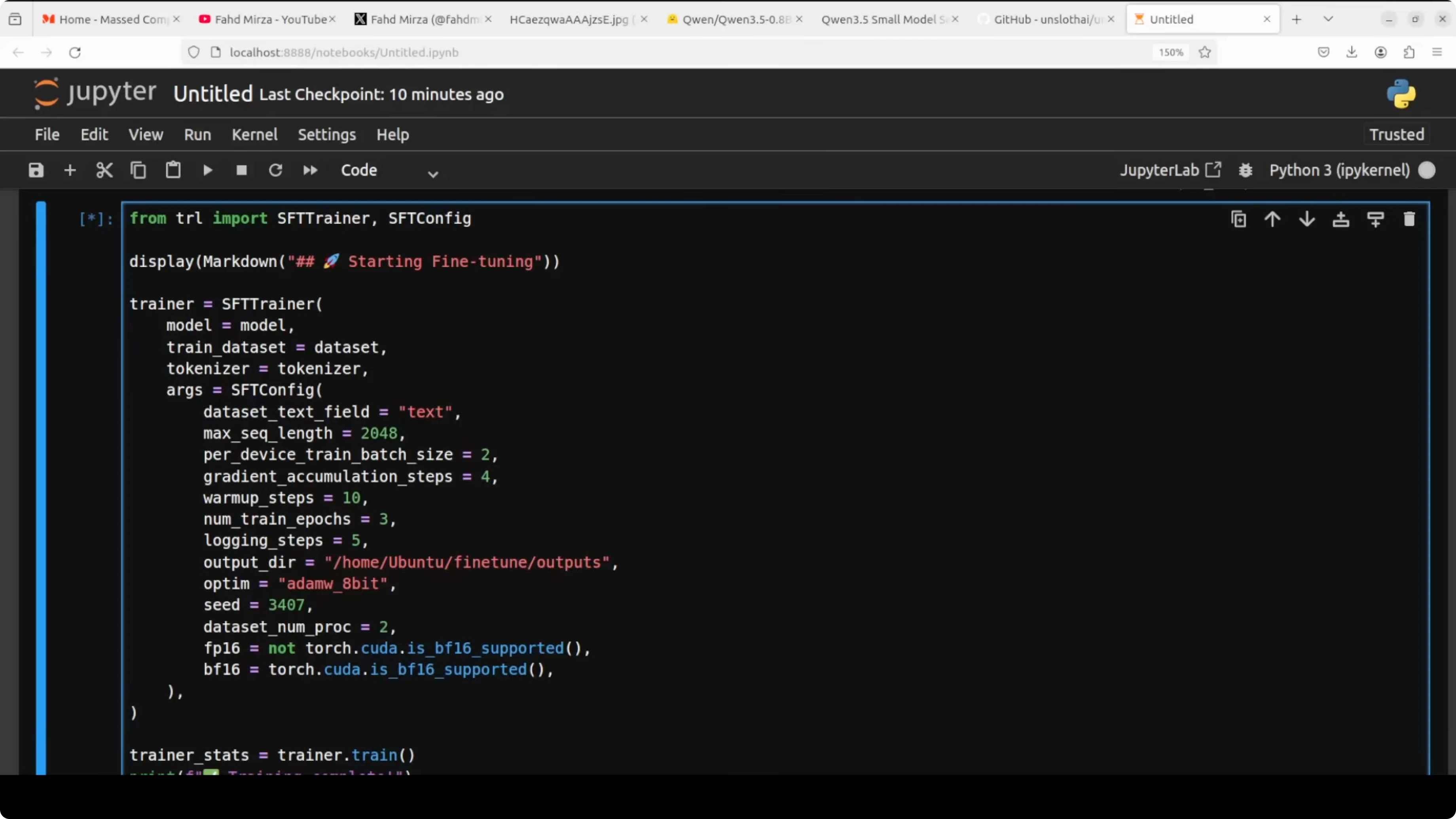Screenshot from How to Fine-Tune Qwen3.5 0.8B Locally? at 540s