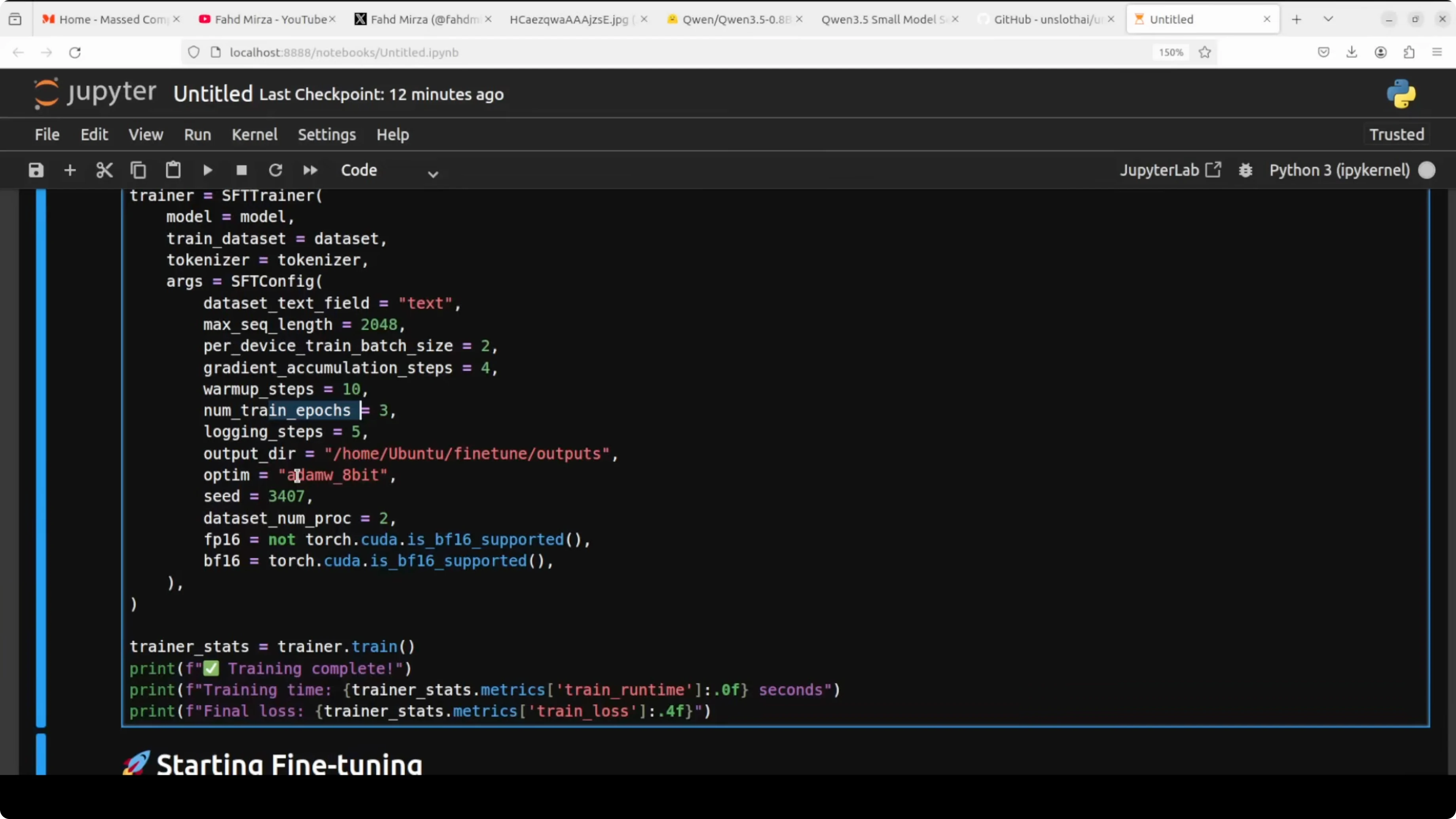 Screenshot from How to Fine-Tune Qwen3.5 0.8B Locally? at 690s