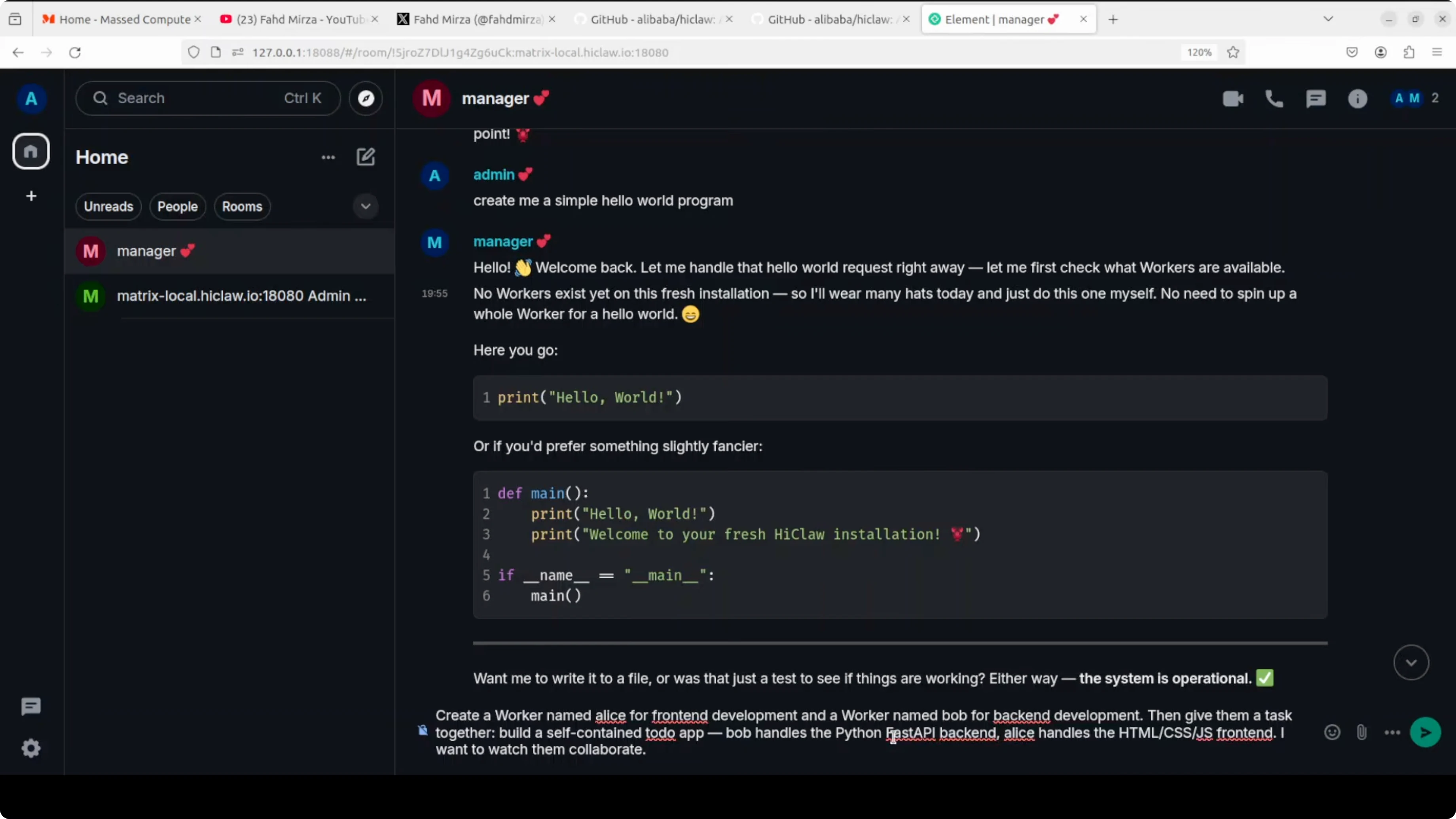 Screenshot from How to Run a Multi-Agent AI Team Locally with HiClaw and Ollama? at 540s