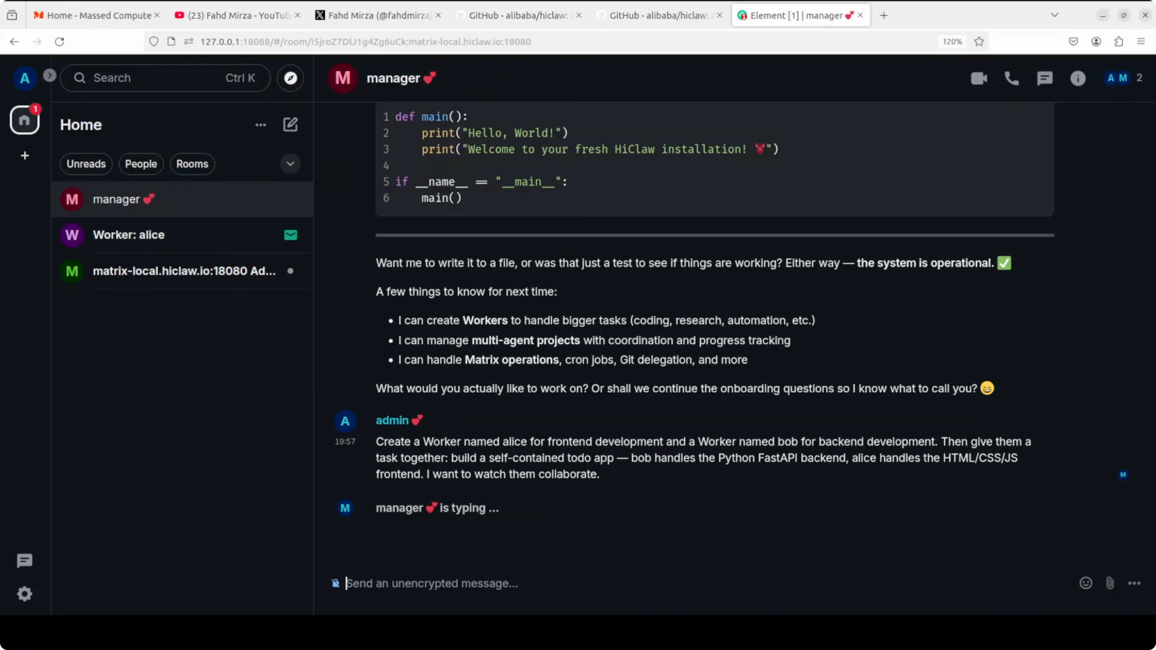 Screenshot from How to Run a Multi-Agent AI Team Locally with HiClaw and Ollama? at 558s