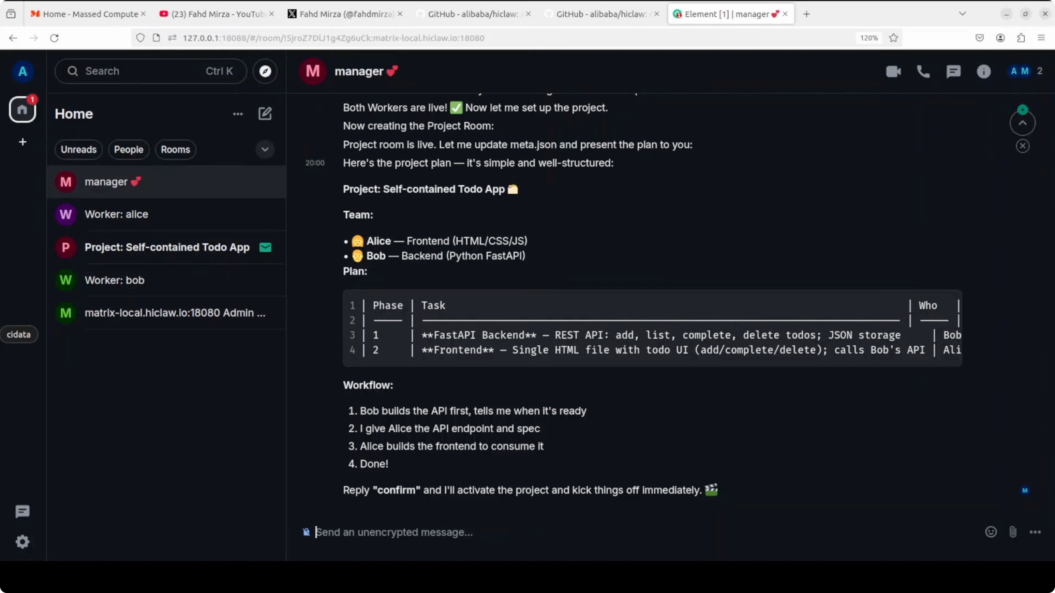Screenshot from How to Run a Multi-Agent AI Team Locally with HiClaw and Ollama? at 612s