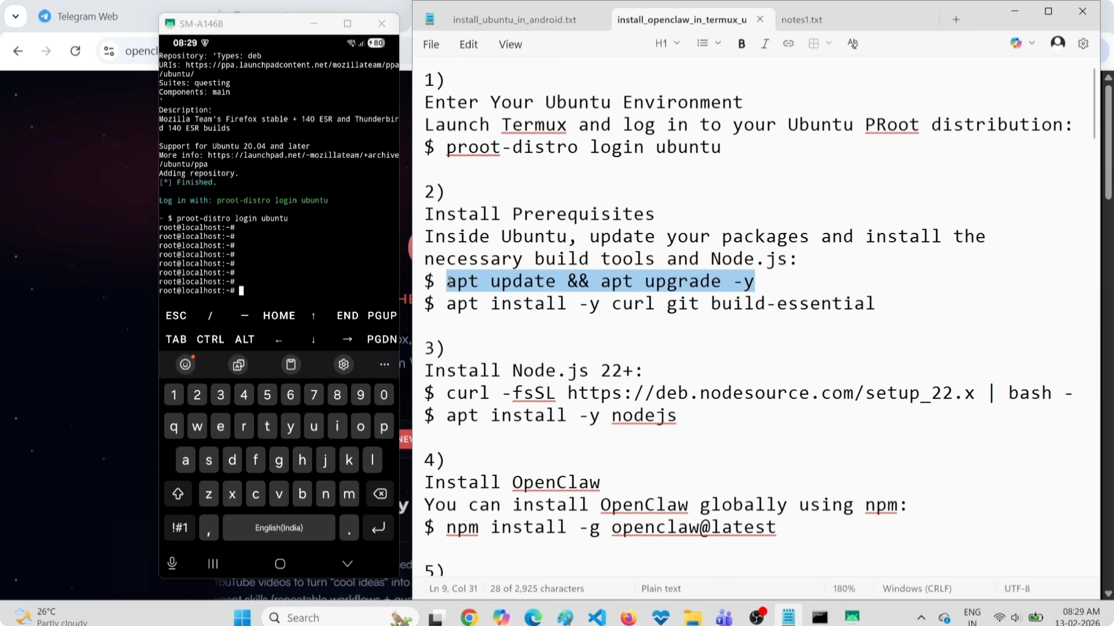 Screenshot from Installing OpenClaw on Android: Free Model and Telegram Guide at 128s