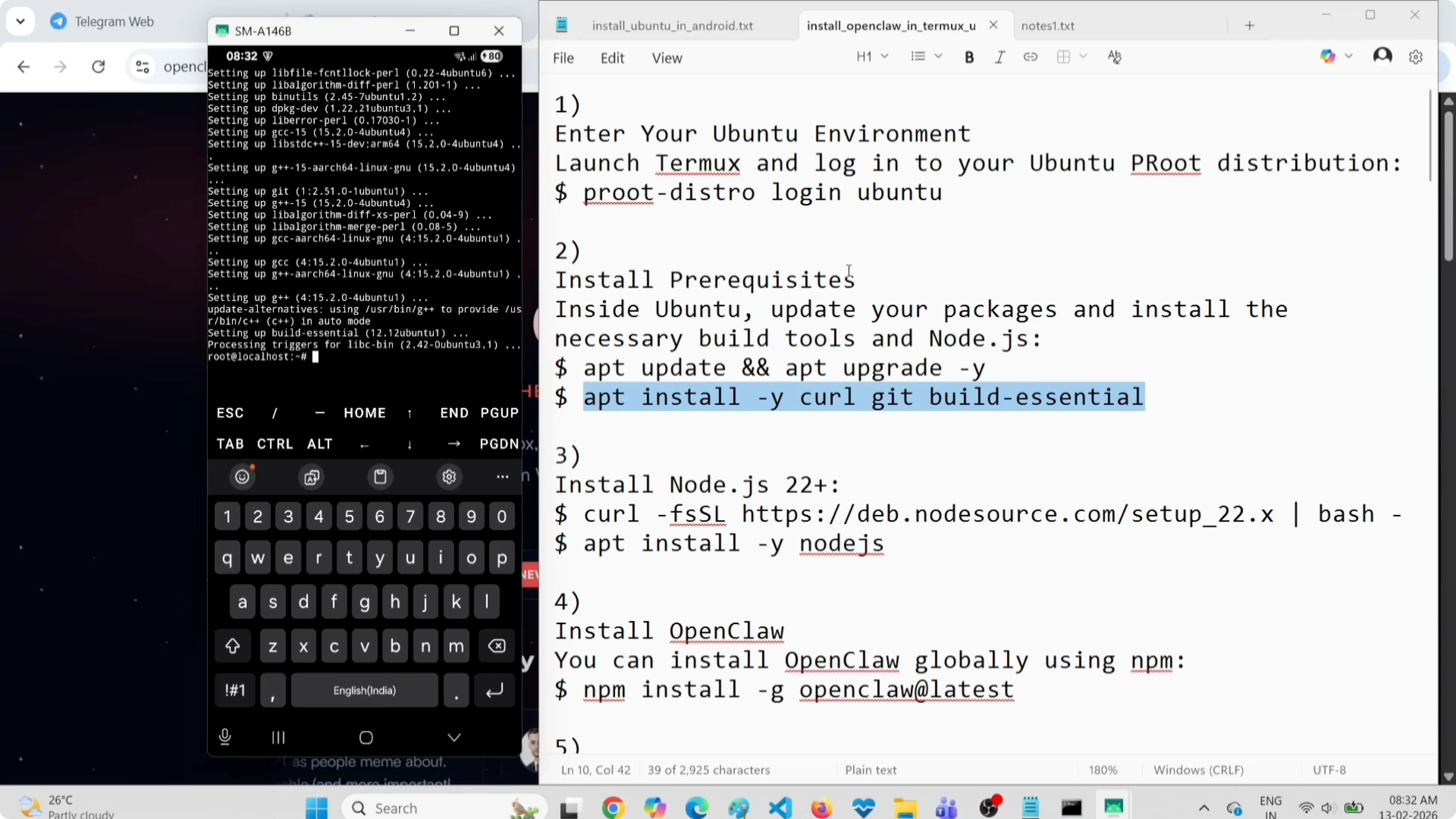 Screenshot from Installing OpenClaw on Android: Free Model and Telegram Guide at 157s
