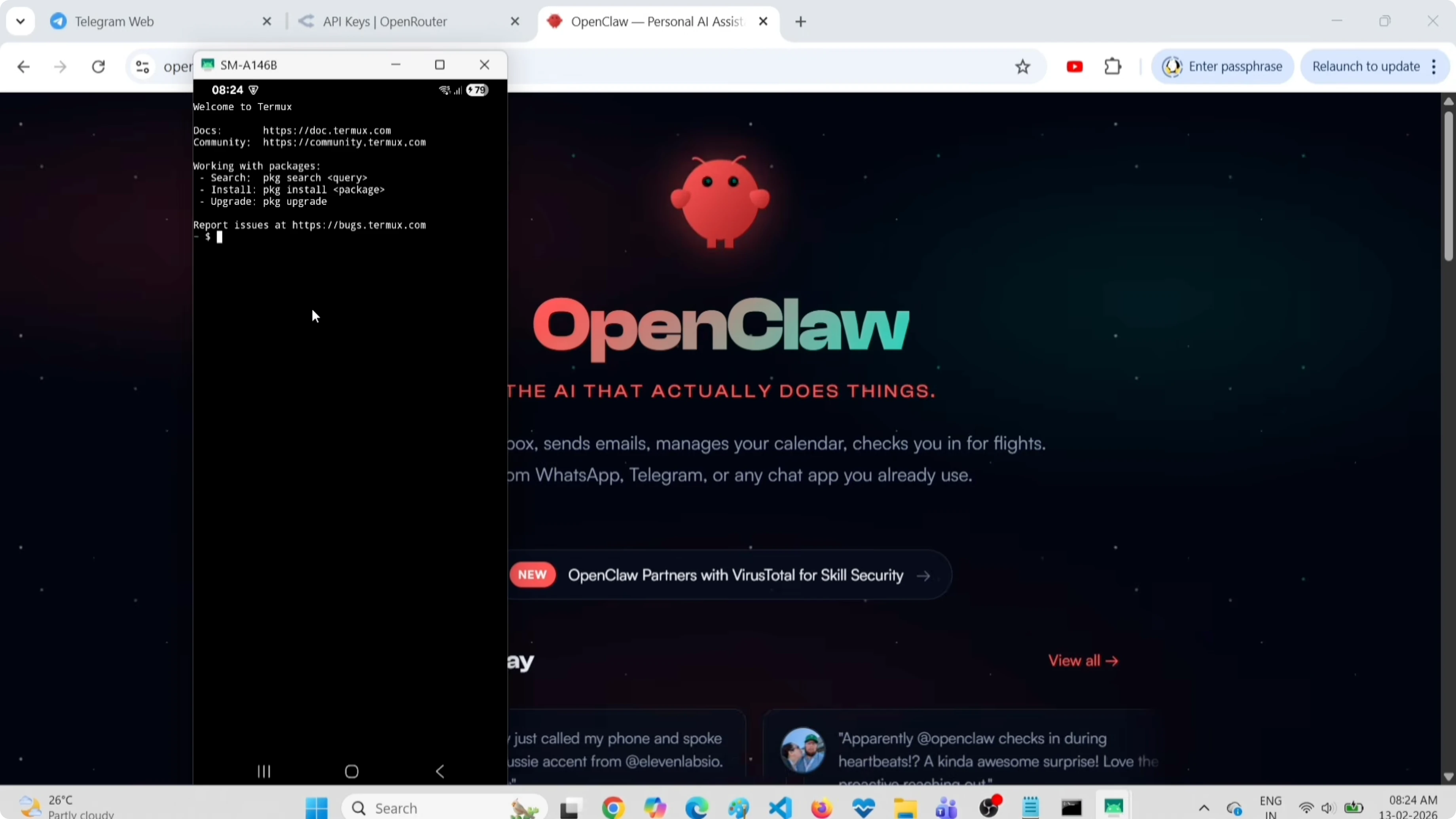 Screenshot from Installing OpenClaw on Android: Free Model and Telegram Guide at 20s