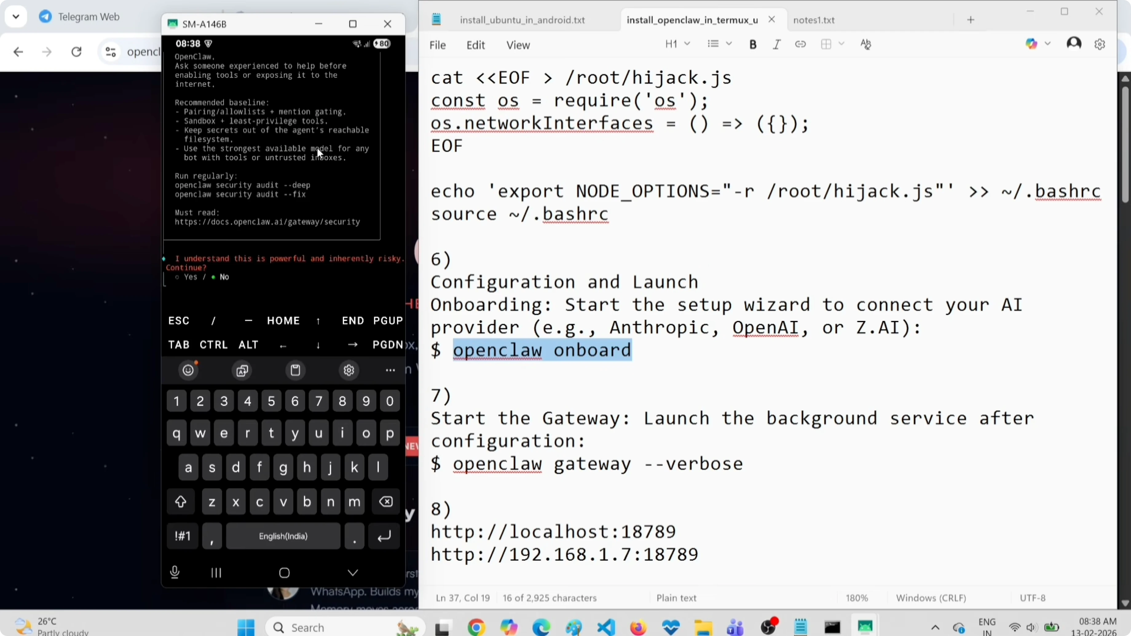 Screenshot from Installing OpenClaw on Android: Free Model and Telegram Guide at 250s