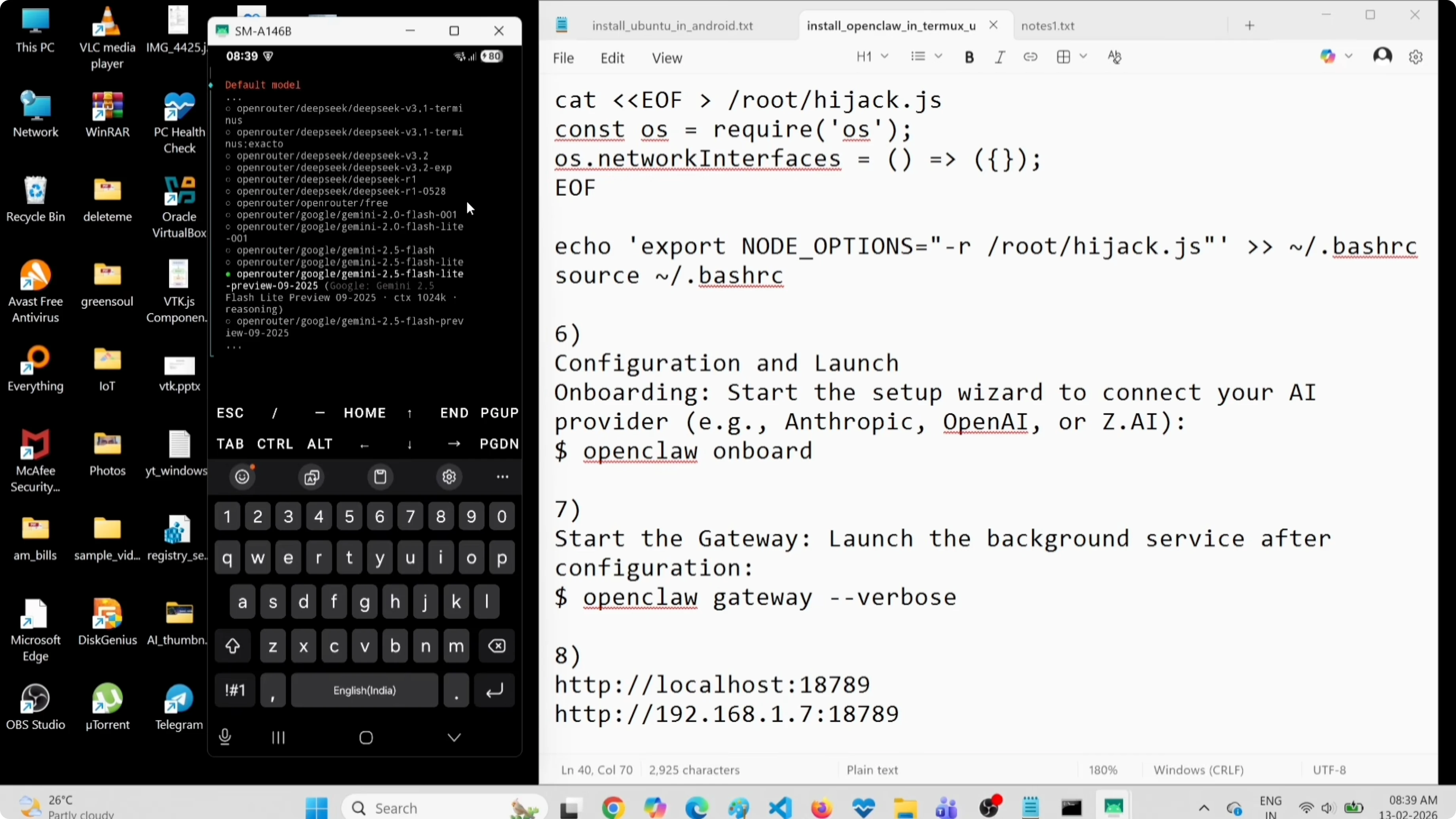 Screenshot from Installing OpenClaw on Android: Free Model and Telegram Guide at 296s