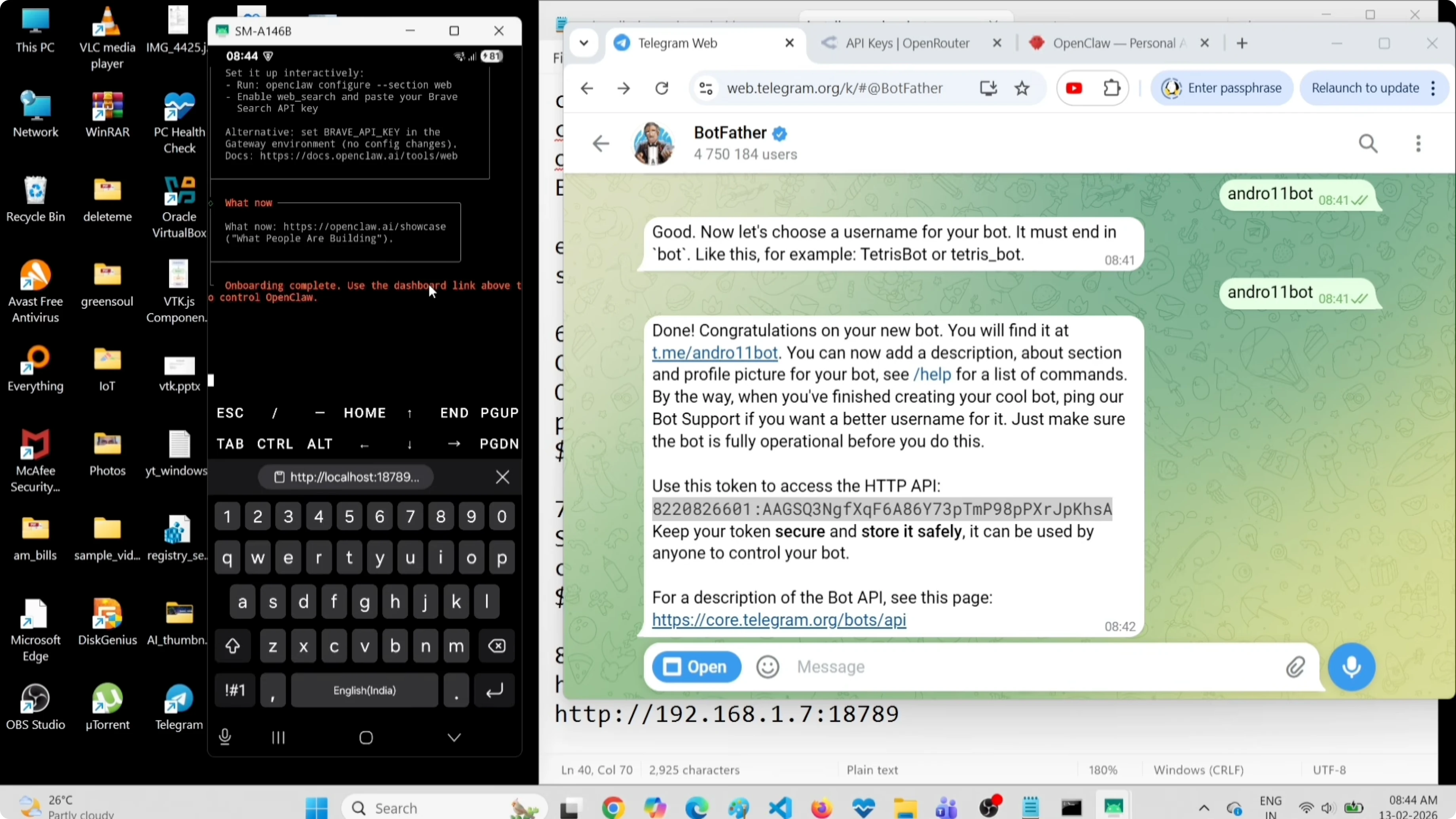 Screenshot from Installing OpenClaw on Android: Free Model and Telegram Guide at 380s