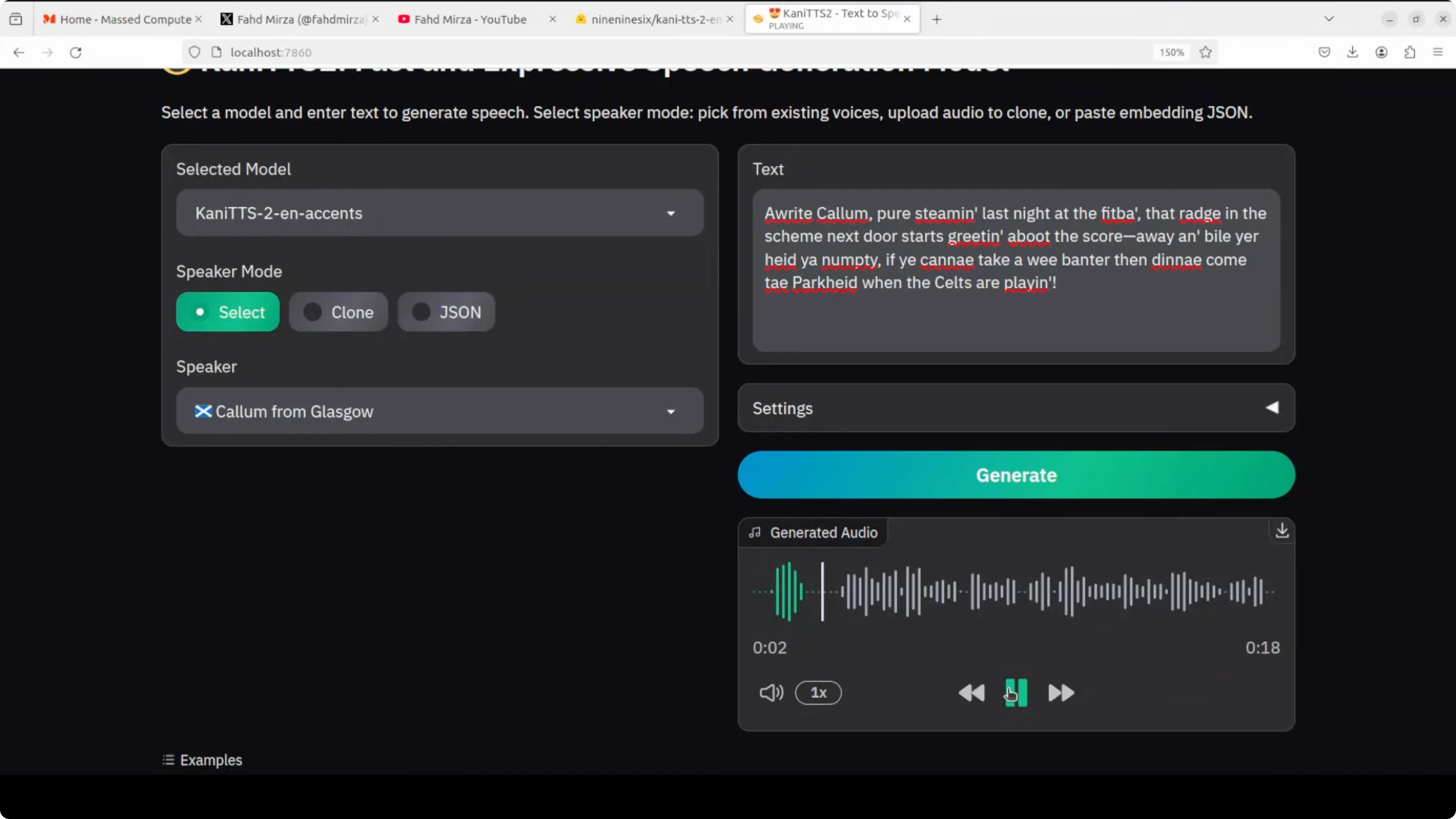 Screenshot from Kani TTS 2: Open Source Fastest Text to Speech at 382s