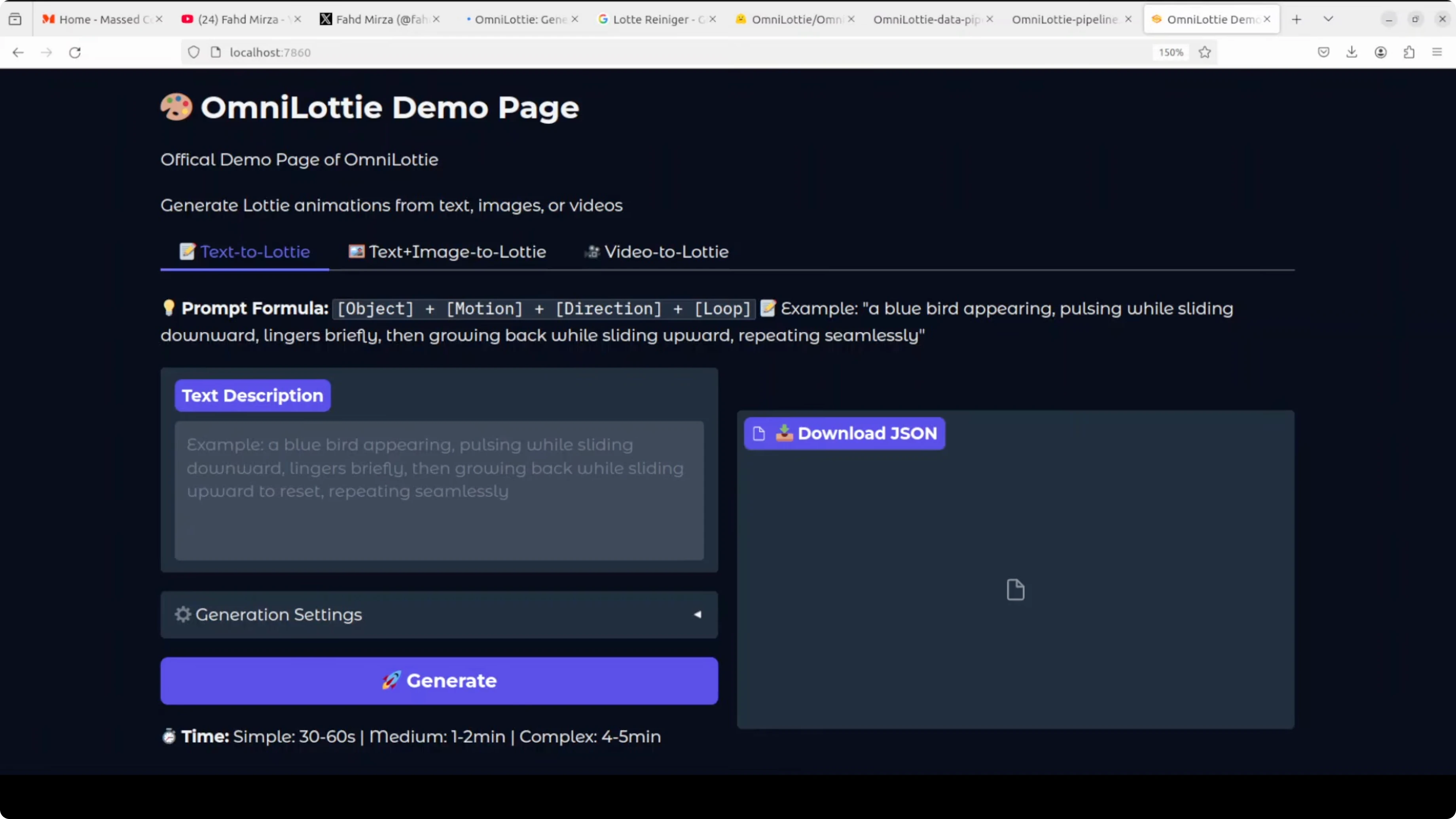 Screenshot from OmniLottie: Create Lottie Animations from Text, Image, or Video Locally at 177s