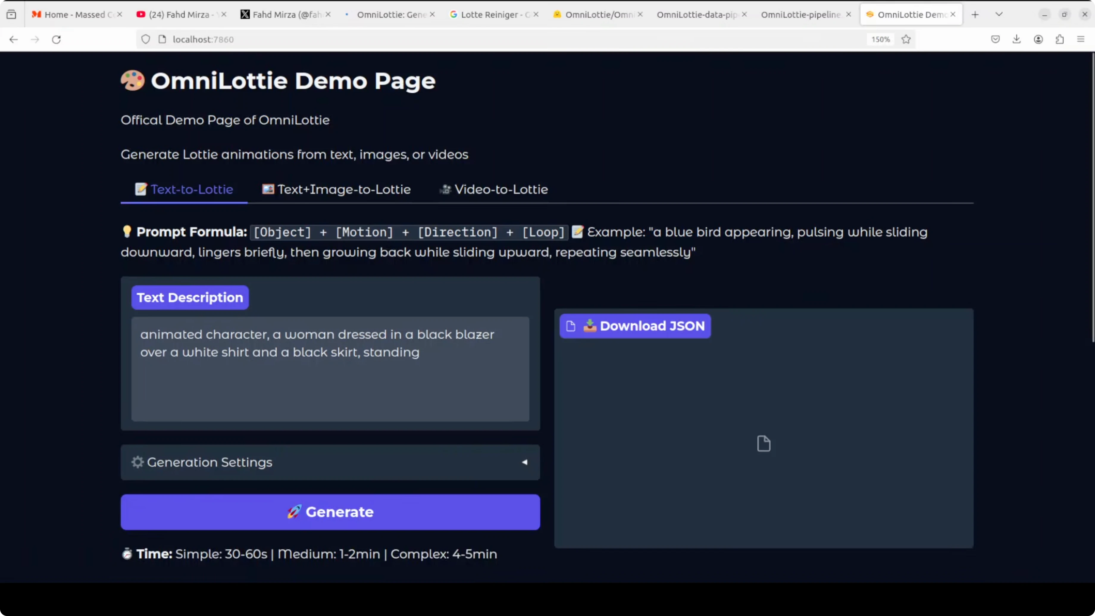 Screenshot from OmniLottie: Create Lottie Animations from Text, Image, or Video Locally at 210s