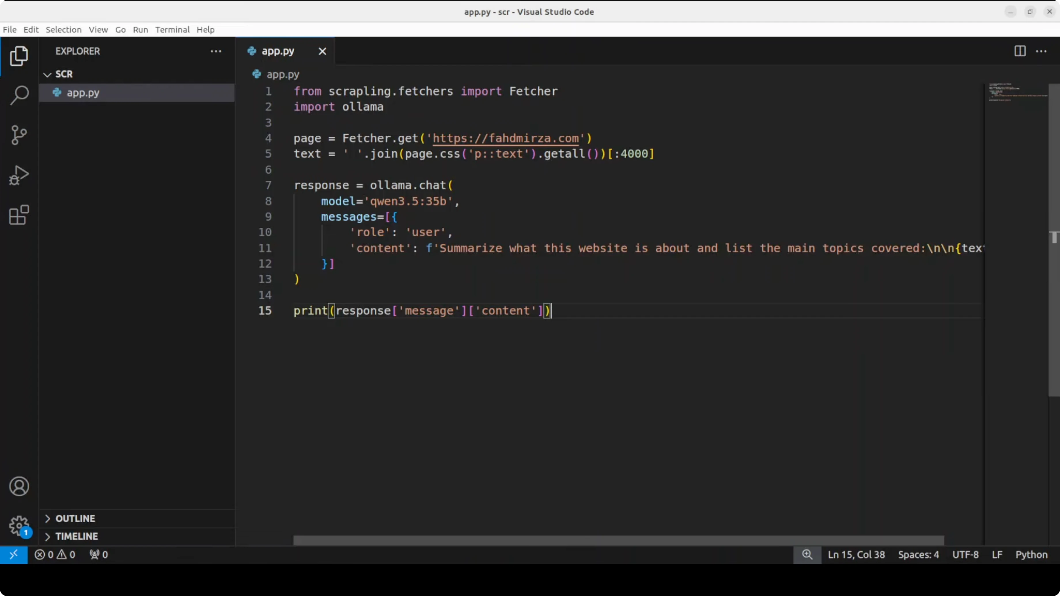 Screenshot from How Scrapling, Ollama & MCP Unlock Free Internet for Local AI at 253s