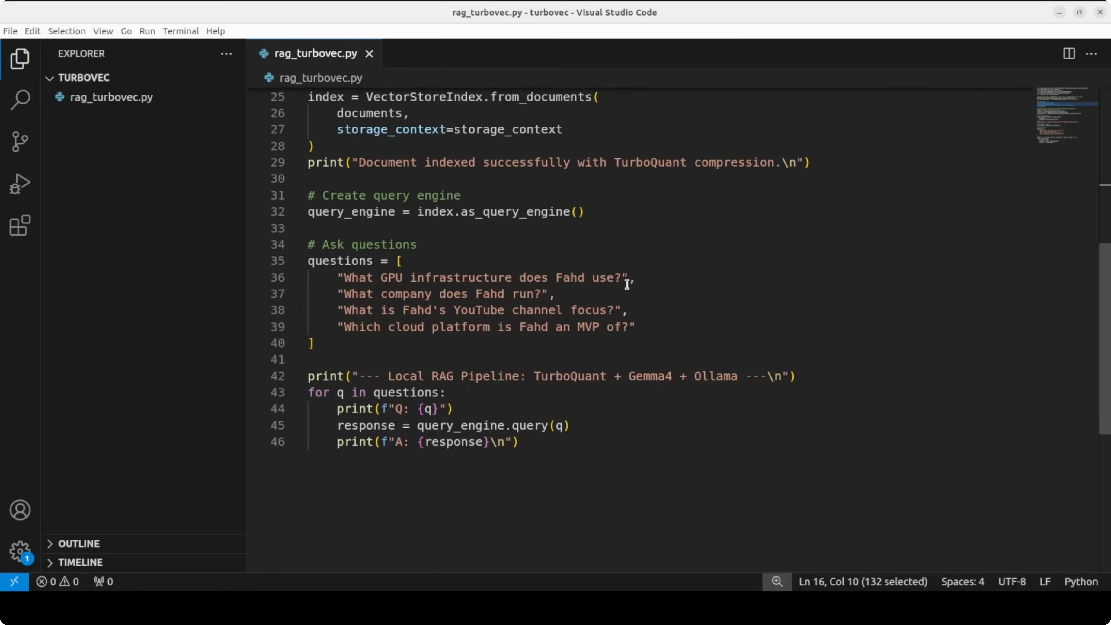 Screenshot from Turbovec: Exploring Google's TurboQuant with Ollama at 313s